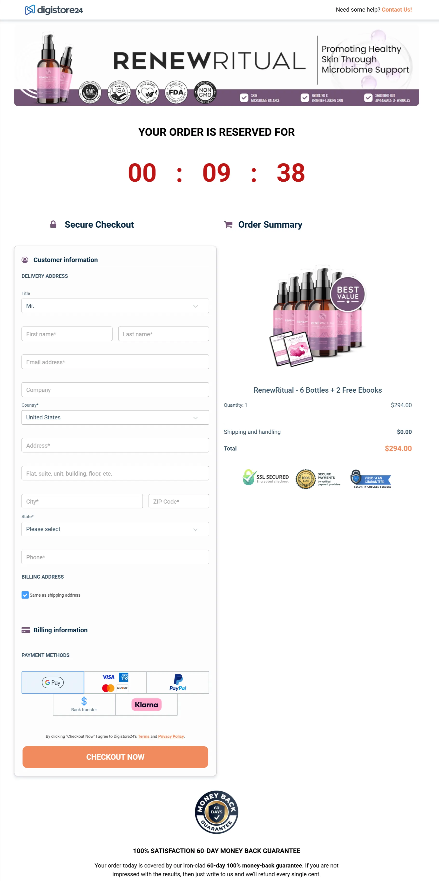 RenewRitual checkout page